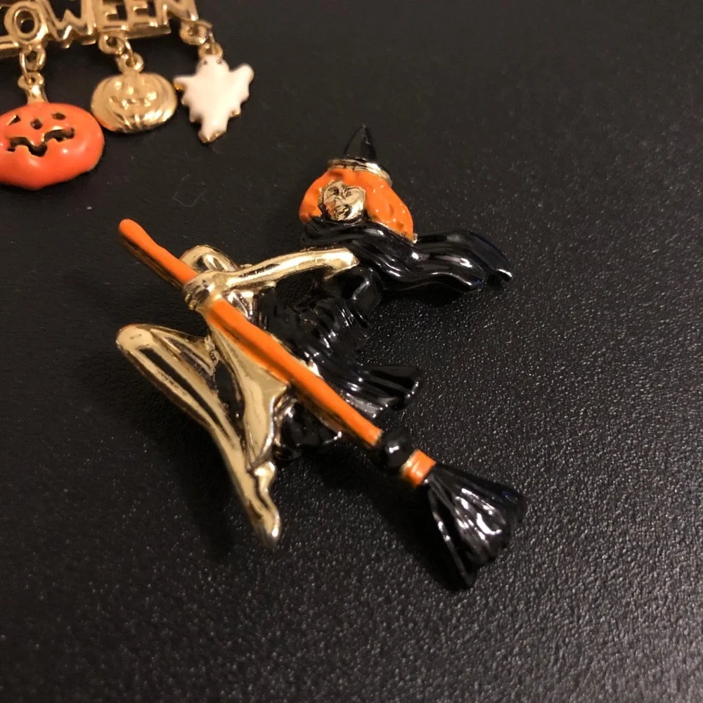Halloween Pin Set - Happy Halloween, Witch & Skeleton